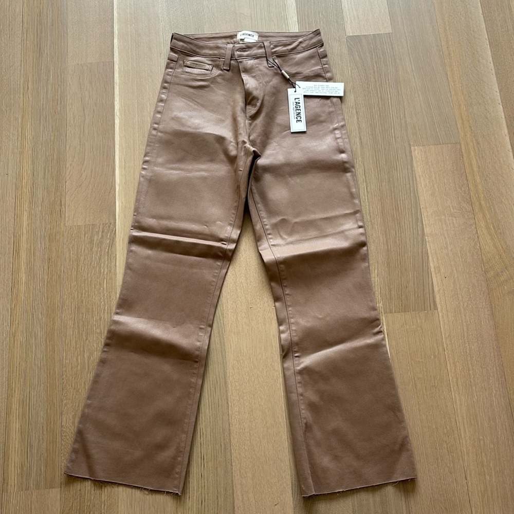 L'Agence Coated Kendra High Rise Crop Flare in Cappuccino